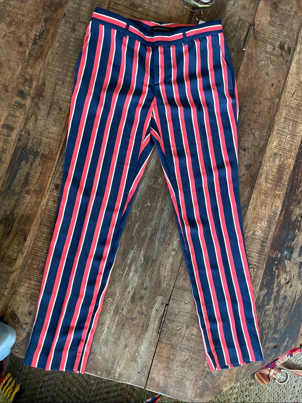 Banana Republic Navy, Pink and White Vertical Stripe Pull-On Pants